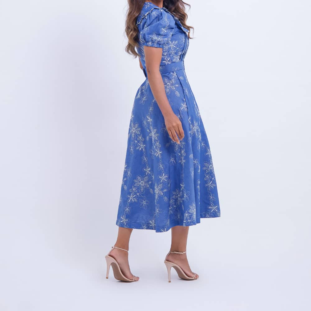 Vestido Feminino Midi Floral Azul Antonella - FL19