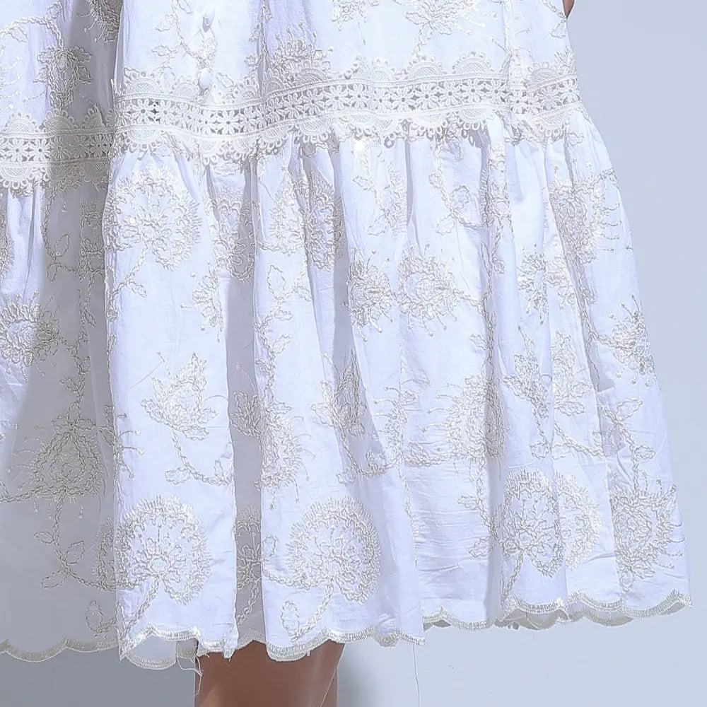 Vestido Feminino Algodão Branco Bordado com Lantejoulas Nicole - FL26
