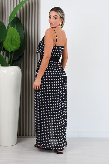 VESTIDO LONGO PRETO C/ POÁ CÁSSIA