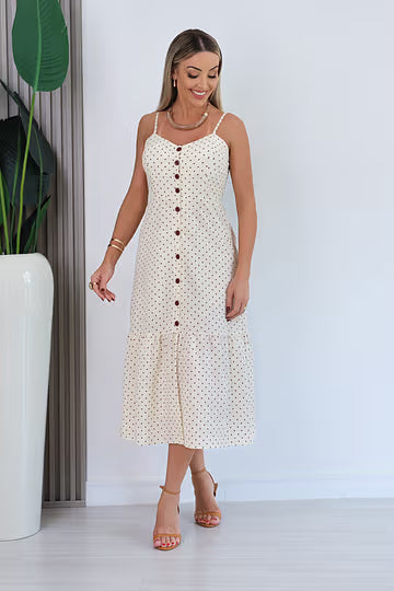 VESTIDO MIDI C/ ALÇAS FINAS MARIELE - OFF C/ POA